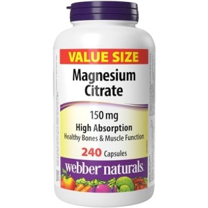 Webber Naturals Magnesium Citrate 150 mg, 240 Capsules, High Absorption Mineral