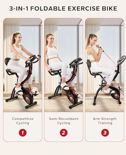 HAPBEAR Folding Exercise Bike, 3 in 1 Mode Magnetic Foldable Stationary Bike - Image 2