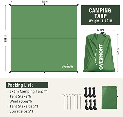 Overmont Camping Tent Tarp 3m x 3m UV Protection and PU 3000 Rain Fly - Image 5