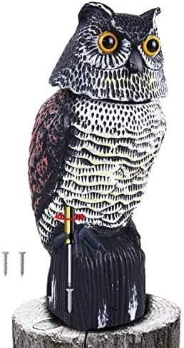Ohuhu Horned Owl Decoy with 3 Different Tweets & Rotating Head, Fake Owl Scarecrow Statue - Image 4