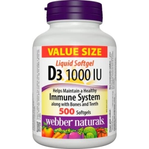 Webber Naturals Vitamin D3 1000 IU, 500 Softgels, For Healthy Bones, Teeth