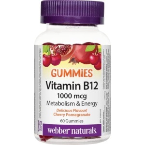 Webber Naturals Vitamin B12 Cyanocobalamin 1,000 mcg, 60 Gummies, Supports