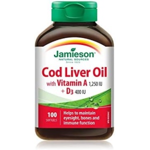 Jamieson Cod Liver Oil with Vitamin A 1250 IU and D 400 IU 100 Softgels