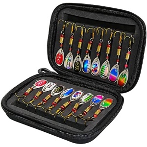 16 Pcs Fishing Lures Spinner Baits, Hard Metal Spinner Baits for Bass Trout Salmon