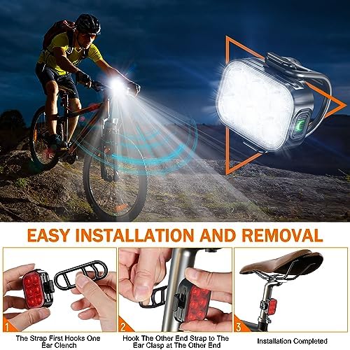 Bike Lights, Combination of Bike Front Light and Tail Light, IP65 Waterproof USB Charging - Image 5