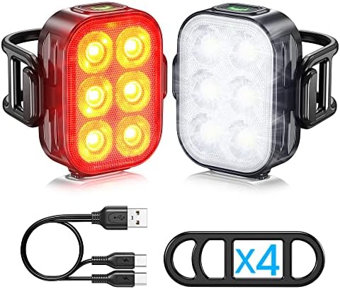 Bike Lights, Combination of Bike Front Light and Tail Light, IP65 Waterproof USB Charging