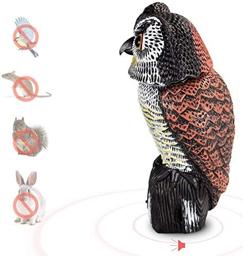 Ohuhu Horned Owl Decoy with 3 Different Tweets & Rotating Head, Fake Owl Scarecrow Statue - Image 3