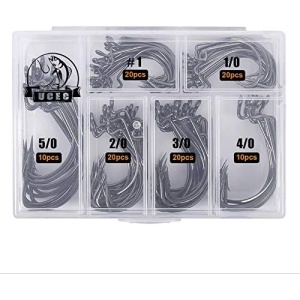 UCEC Fishing Hooks, 100pcs/box Offset Wide Gap 2X Strong Worm