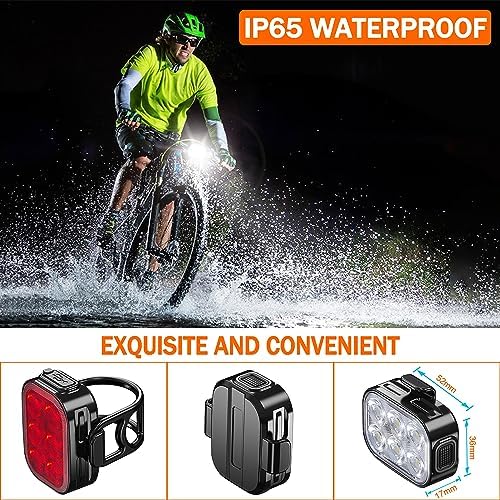 Bike Lights, Combination of Bike Front Light and Tail Light, IP65 Waterproof USB Charging - Image 4