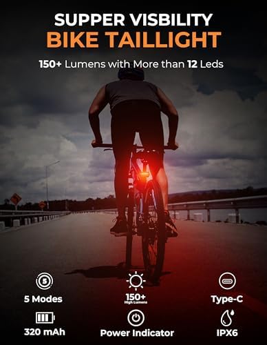 150 lm Rechargeable Bike Tail Light, IPX6 Waterproof Bicycle Rear Cycling 220° - Image 2