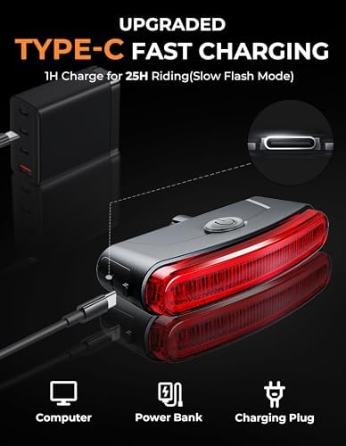 150 lm Rechargeable Bike Tail Light, IPX6 Waterproof Bicycle Rear Cycling 220° - Image 6