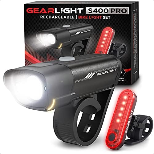 GearLight Rechargeable Bike Light, Bike Headlight and Tail Light Set